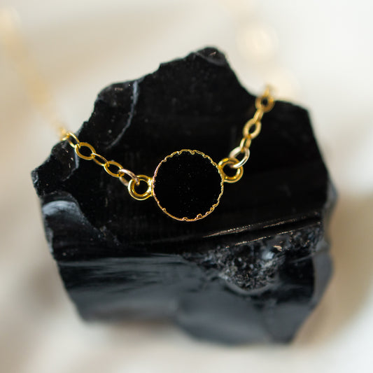 Round Black Onyx Pendant Necklace